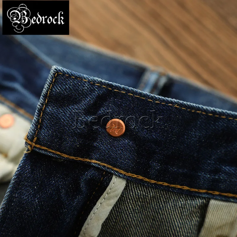 MBBCAR 14.5oz selvedge denim jeans men whisker monkey wash blue cattle jeans distressed restoration retro wear straight pants