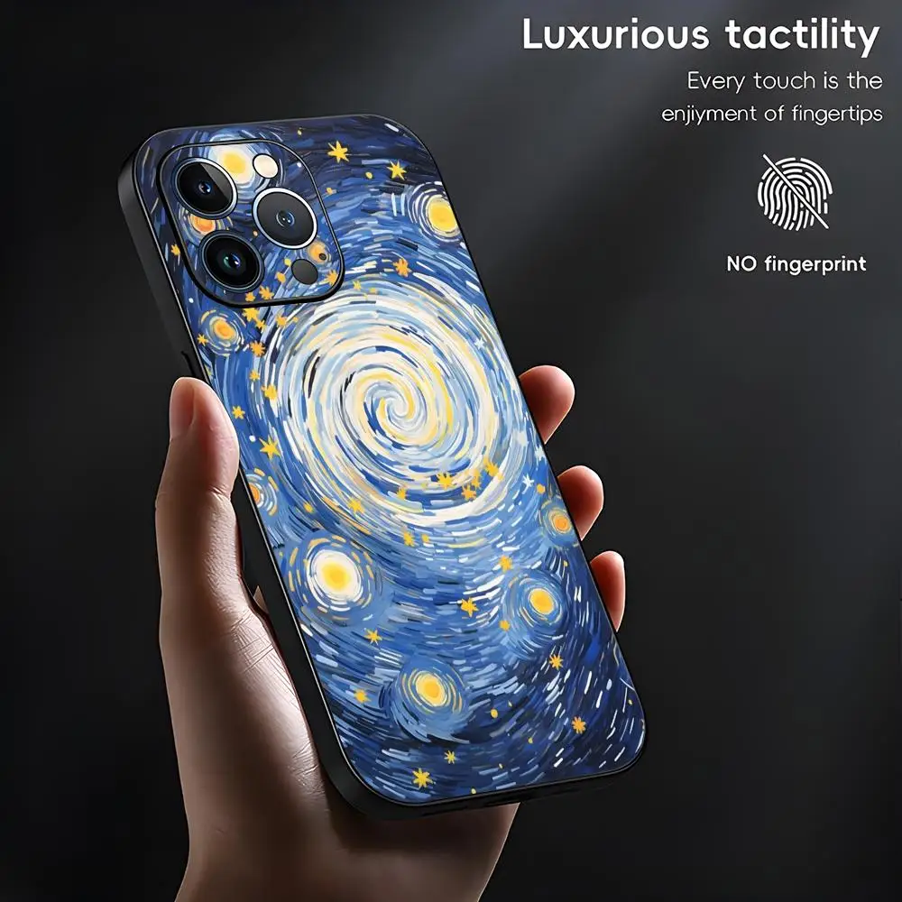 Фото Чехол для телефона «Звездное небо» Ван Гога для iPhone 17 Air, 16, 15, 14, 13, 12, 11 Plus, Mini, Pro, Max, черный, противоударный №5
