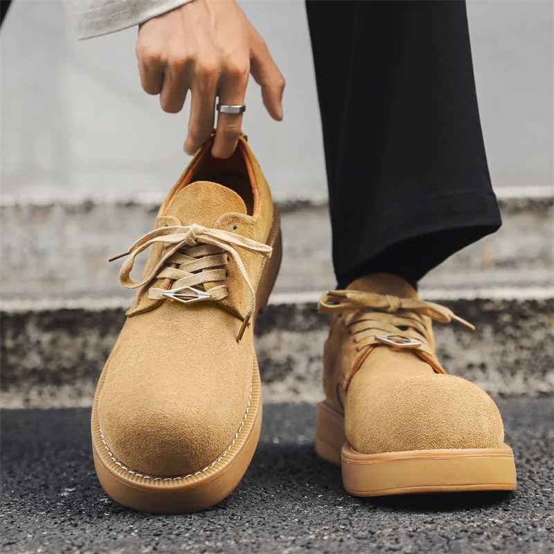 Мужская повседневная обувь из коровьей замши на платформе со шнуровкой уличные