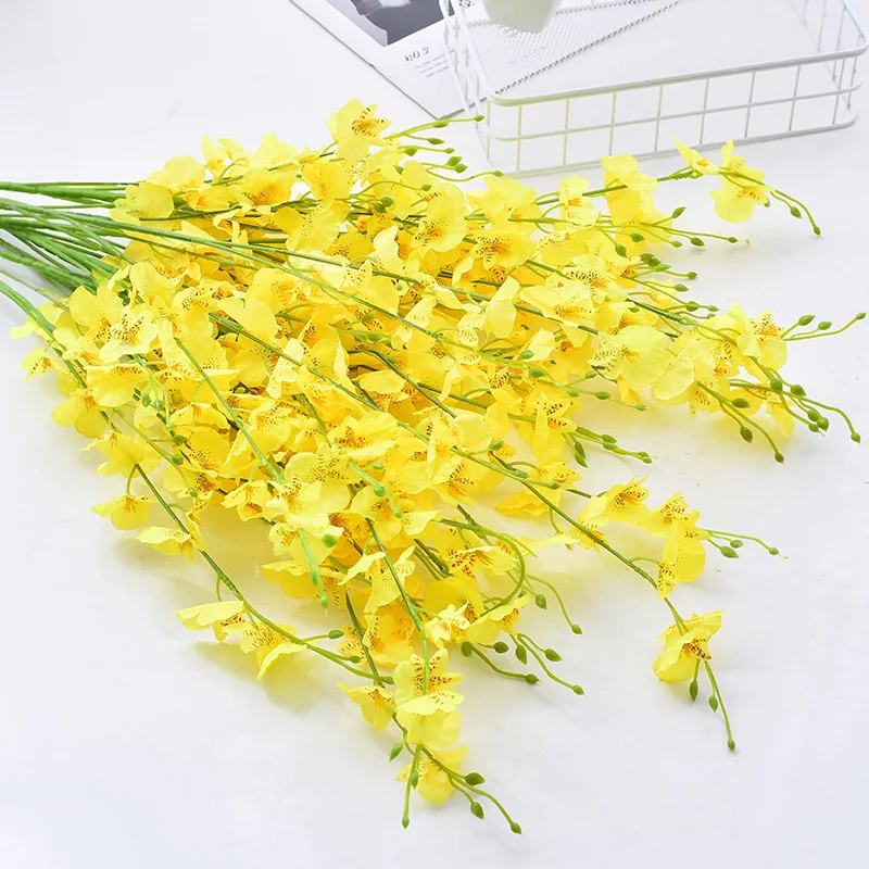 

97cm Long Yellow Oncidium Artificial Flower 5 Fork Silk Dancing Orchid Fake Flowers DIY Wedding Home Party Festival Decoration