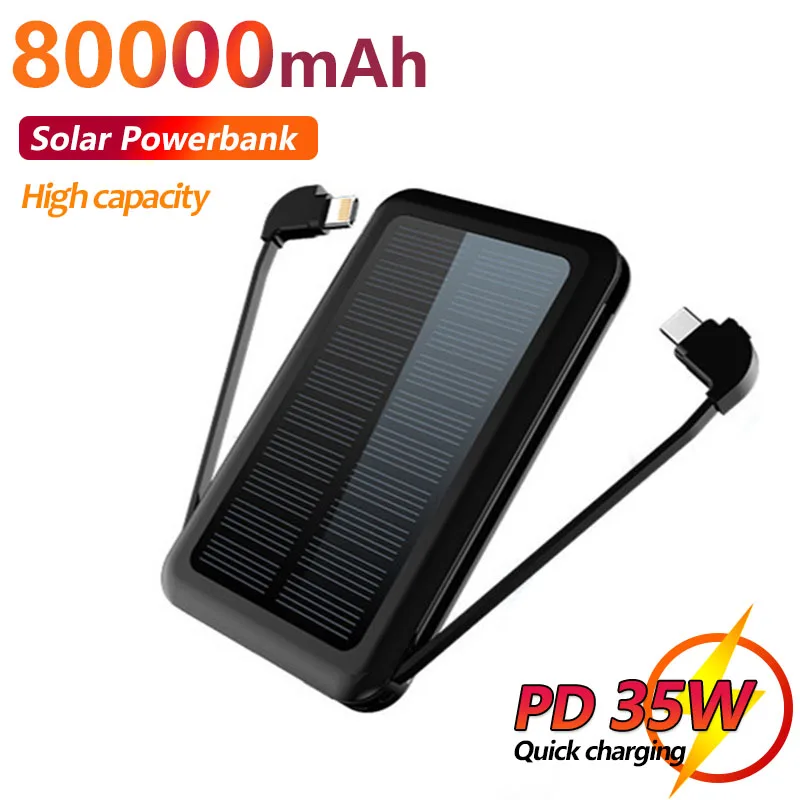 

80000mAh Large Capacity Mini Portable Mobile Solar Power Bank External Battery Powerbank With LED Flashlight Fast Charging
