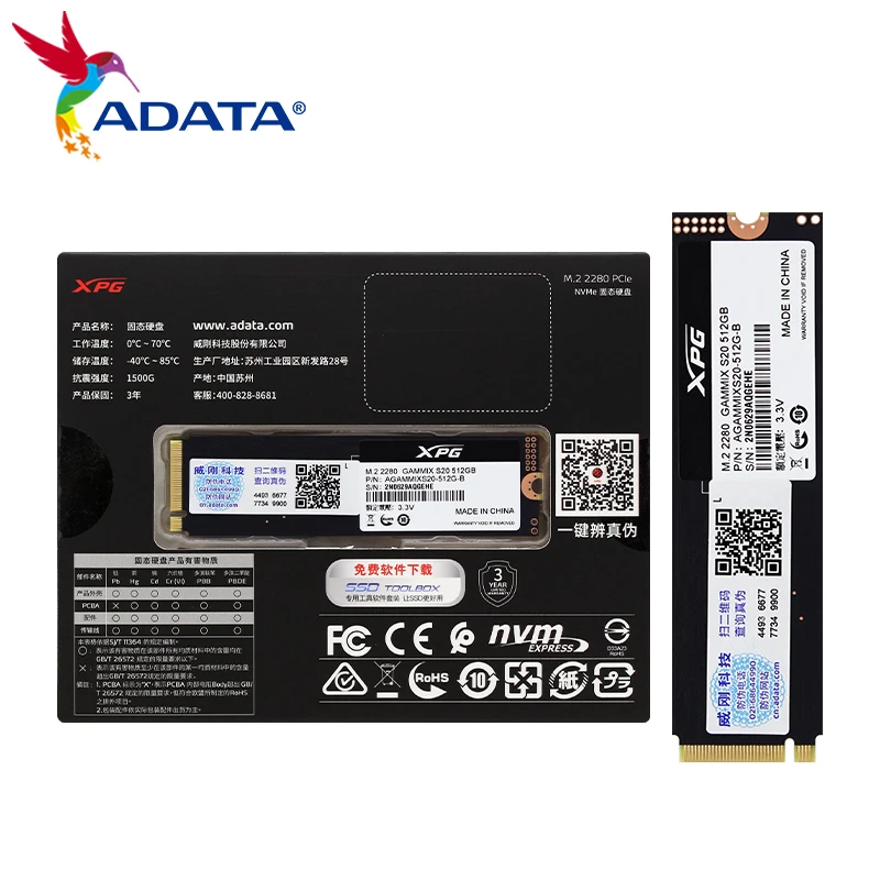 Оригинальный ADATA XPG GAMMIX S20 M.2 2280 256 ГБ 512 1 ТБ NVMe M2 PCle Gen3x4 Твердотельный накопитель SSD