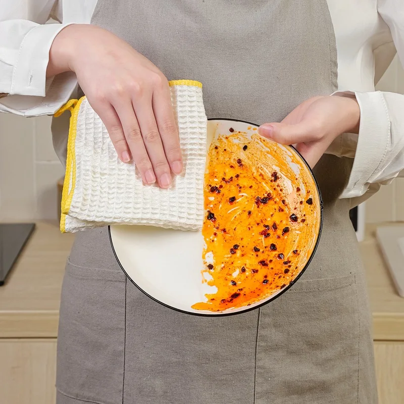 

Dishwashing Towel for Kitchen Bamboo Fiber Thick Absorbent Cloth Home Cleaning Multi-purpose Scouring Pad Household Supplies