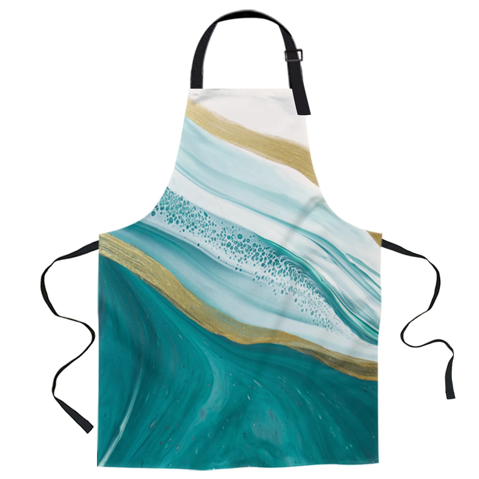 

Teal Gradient Marble Pattern Design Adjustable Canvas Kitchen Coffee Apron Ladies Couple Cooking Dining