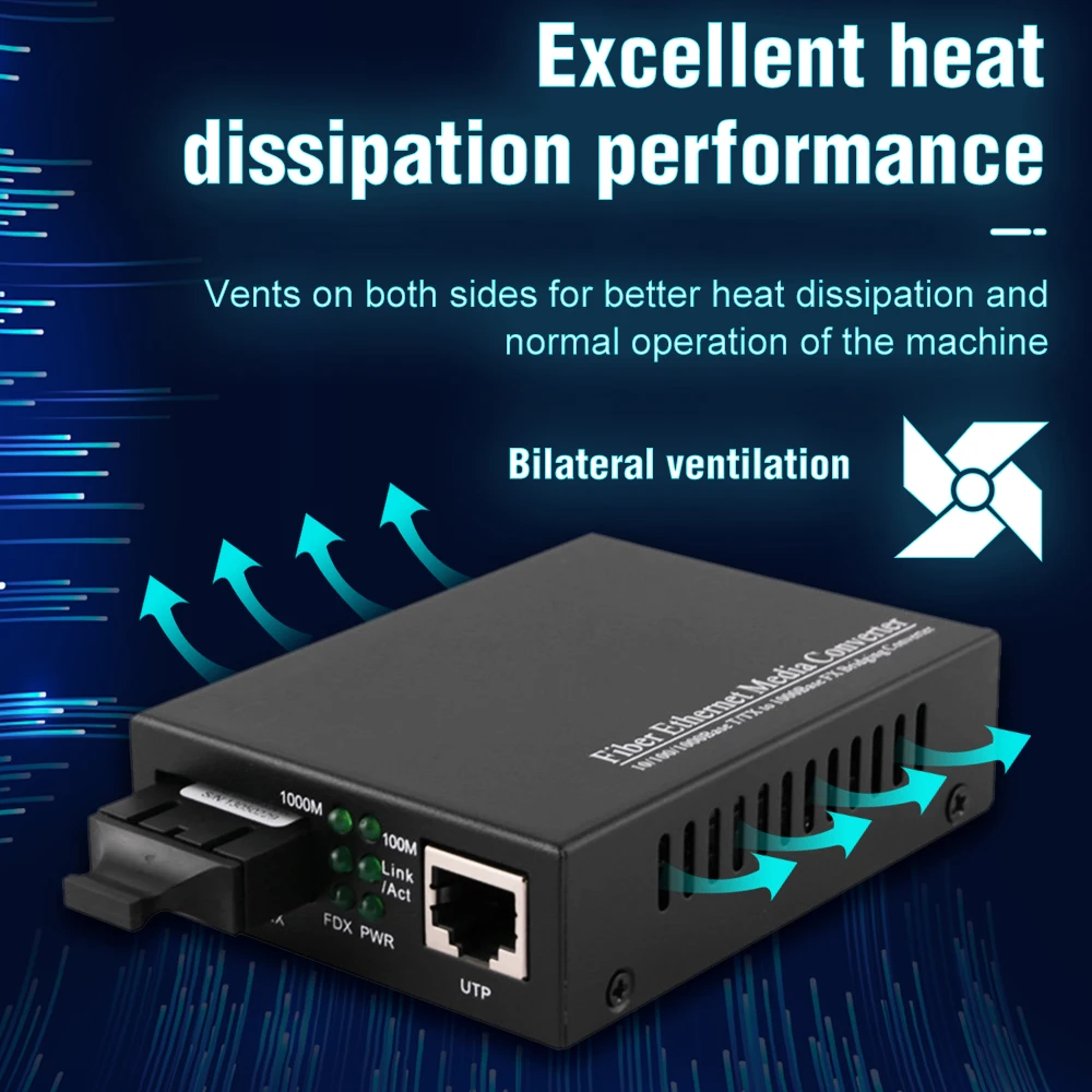 Gigabit Ethernet Fiber Media Converter with a Built-in 1Gb Single Mode Duplex Fiber 10/100/1000M RJ45 To 1000Base-LX Up To 20km