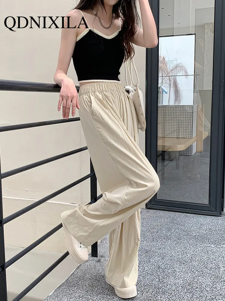

New Summer Pants Women Casual Wide Leg Korean Pleated High Waist Baggy Trousers Full Length Black Oversized Sweatpants for Women