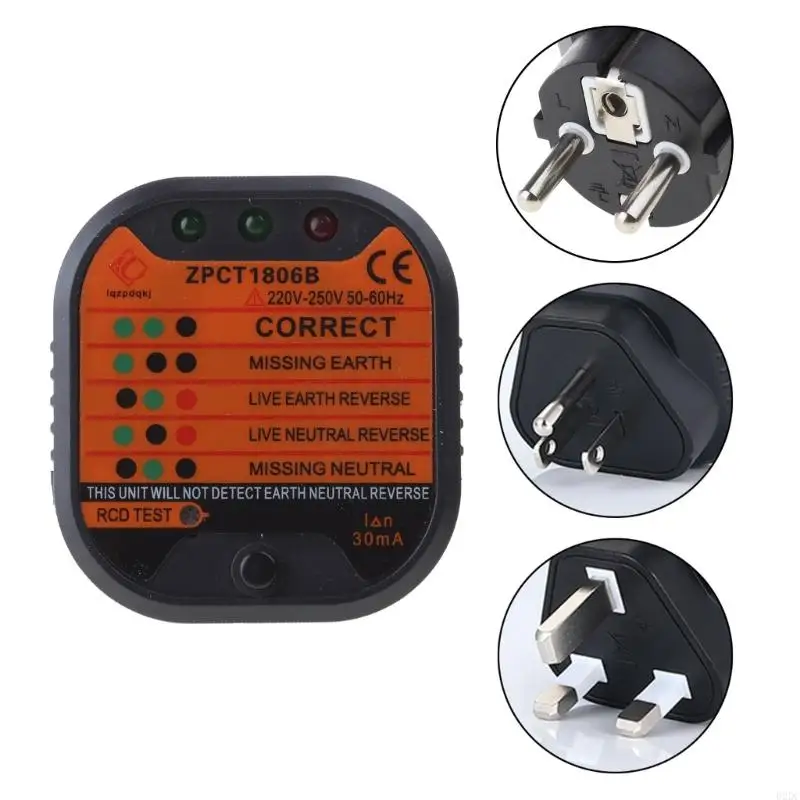02DC GFCI Outlet Tester Detector Wall Plug-Fluger включает легенду проводки