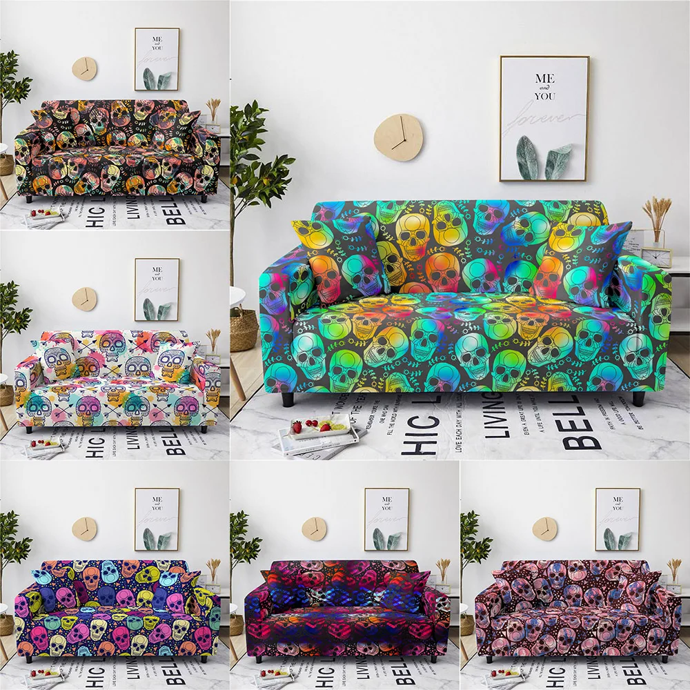 

Colourful Skull Stretch Sofa Cover for Living Room All-inclusive Elastic Cushion Cover Slipcover Protective Big Sofas Funda Sofá