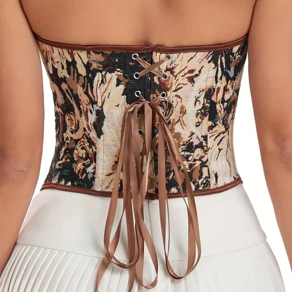 Сексуальные женские бюстье на шнуровке с завышенной талией и цветочной