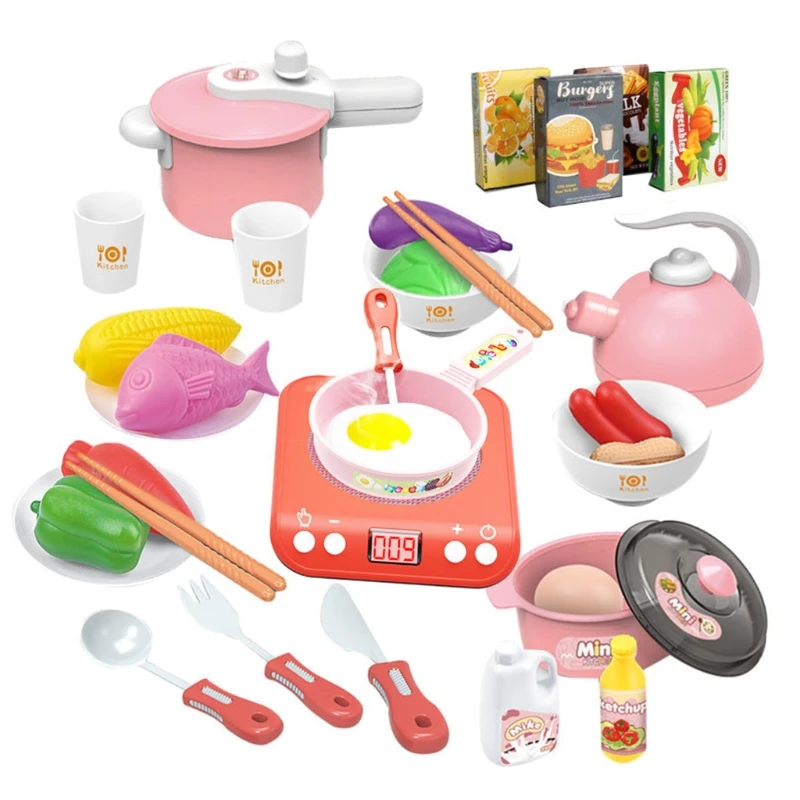 

Kid’s Realistic Cooking Toy w/ Electric Induction Cooker Toddlers Simulation Cooking Ware Kitchen Play Set Preschool Toy A2UB