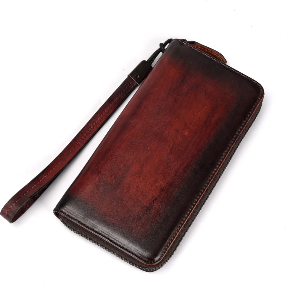 

Genuine Leather Wrist Long Wallet ID/Credit Cards Multi-Capacity Retro Leisure High Quality Real Cowhide Women Clutch Handy Purs