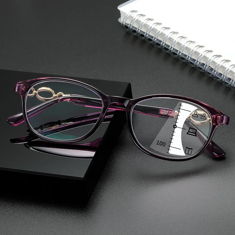 

New Fashion Progressive Multifocal Reading Glasses Women Anti-blue Light Eyeglasses Prescription Spectacles Diopter +1.0 to +4.0