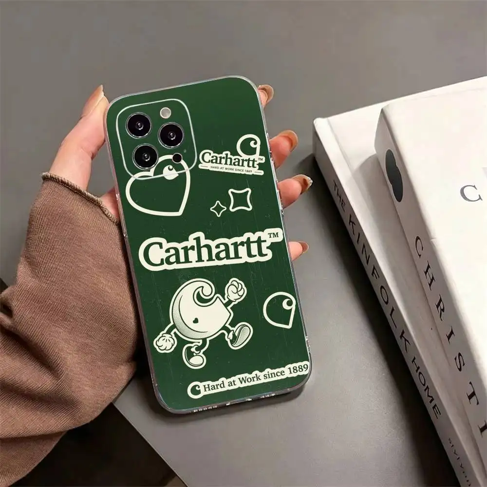 Фото Чехол для телефона Carhartt Logo L-Leather для iPhone 17 16 15 14 13 12 11 Mini Pro Max Plus, прозрачный чехол. №5