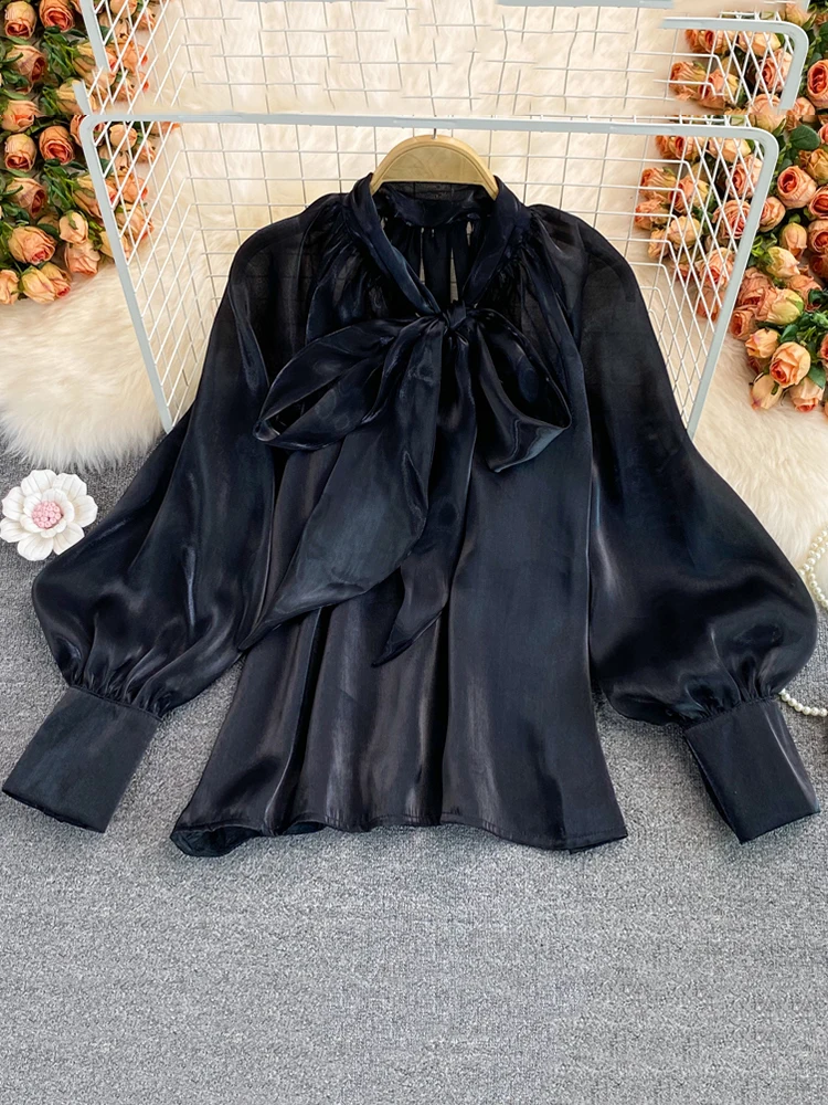 XFPV Women's Loose Bow Shirt Solid Color Long Sleeve Temperament Blouse Top Y2k Sweet Korea Chic Summer 2022 SM349 |
