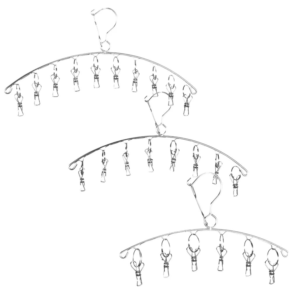 

3 Pcs Hat Hook Hanger Clips Space Saver Home Gadget Dryer Clothes Sock Stainless Steel Drying Socks Laundry Rack Hangers Closet