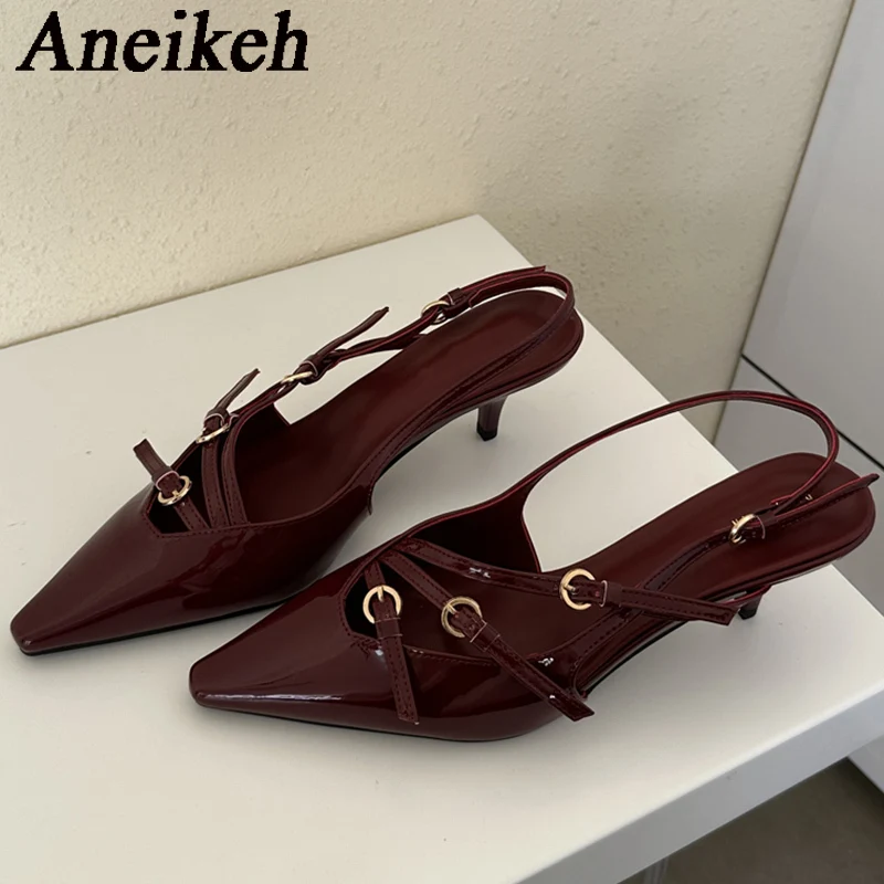 Aneikeh/2024 Дизайнерские Туфли-лодочки С Острым Носком И Ремешком Пряжкой