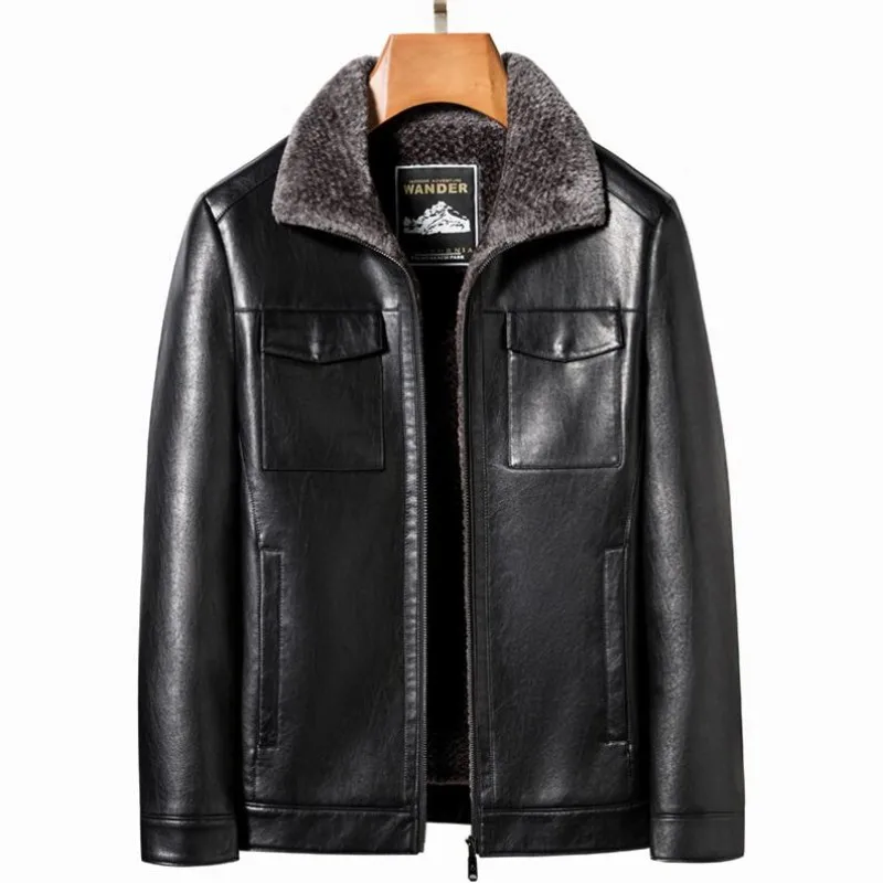 

Осенне-зимнее мужское кожаное пальто из микрофибры, плюшевое утепленное меховое мужское пальто, деловая повседневная куртка