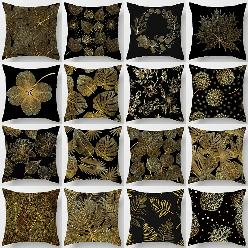 

Gold Leaf polyester Cushion Cover Pillow Sofa Pillowcase Living Room Decoration Nordic Hug Throw Cushion Covers Home Decor