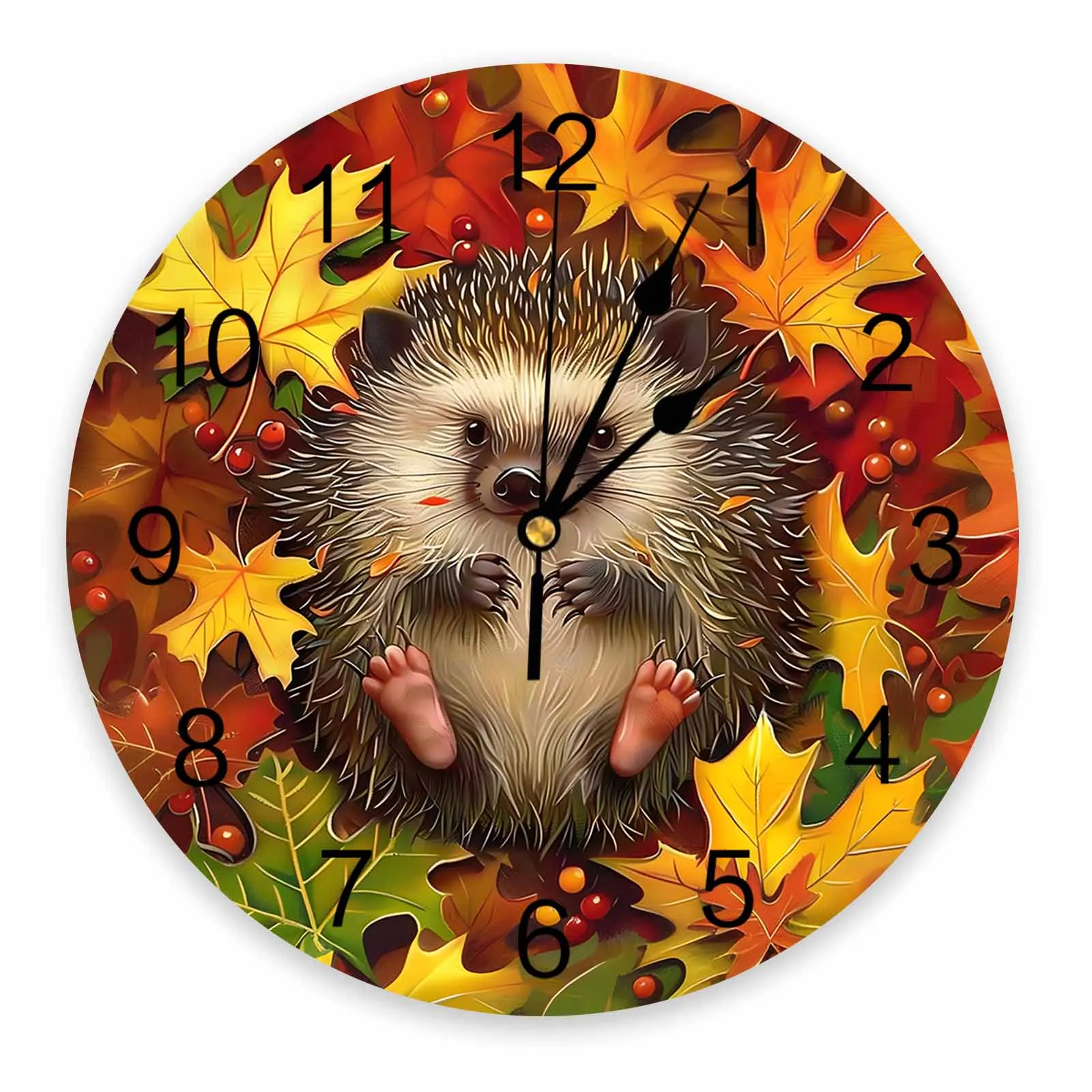 Настенные часы с изображением кленового листа и ежика большие современные