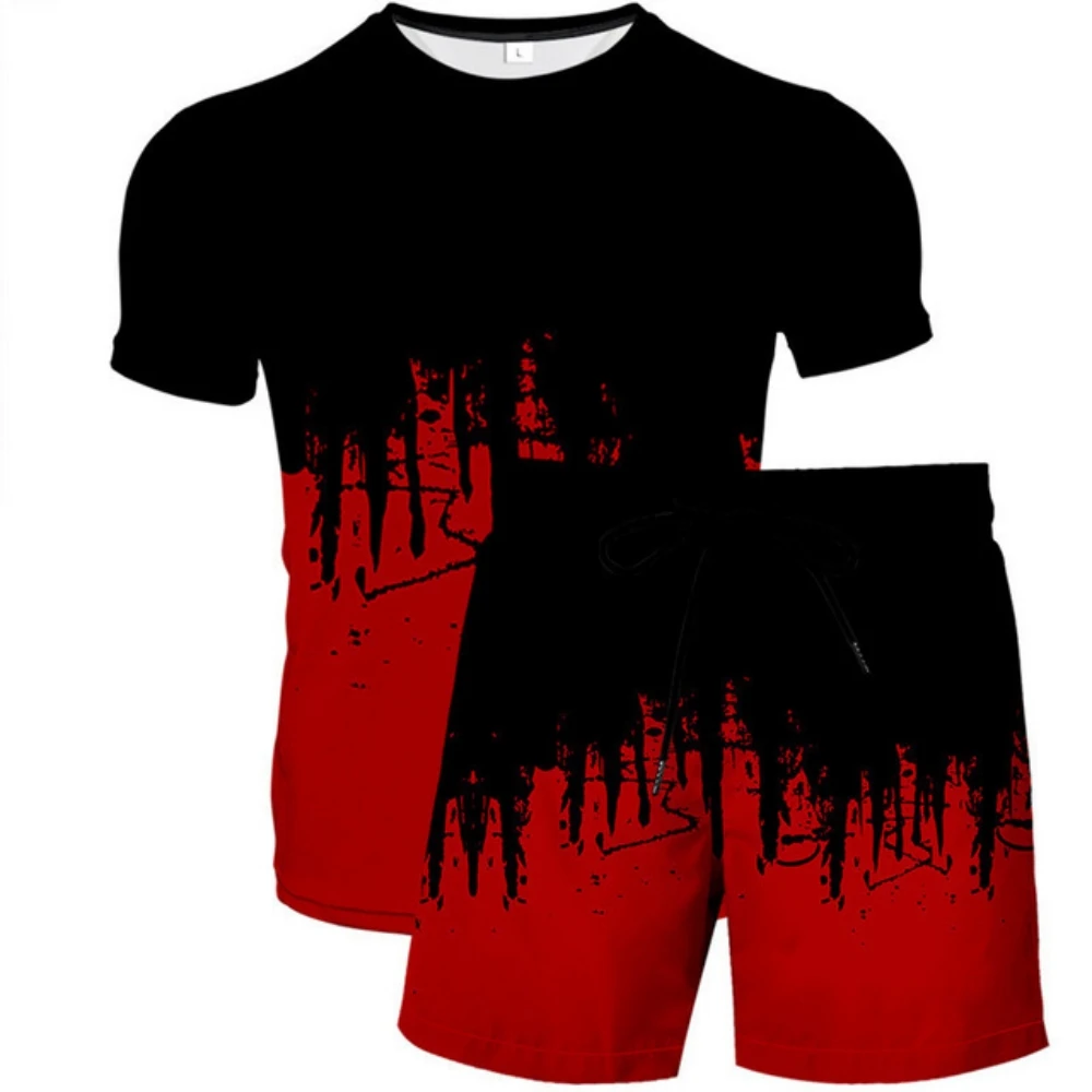 

Men's summer suit casual short sleeved T-shirt beach shorts sportswear men's round neck T-shirt two-piece Sportswear clothing