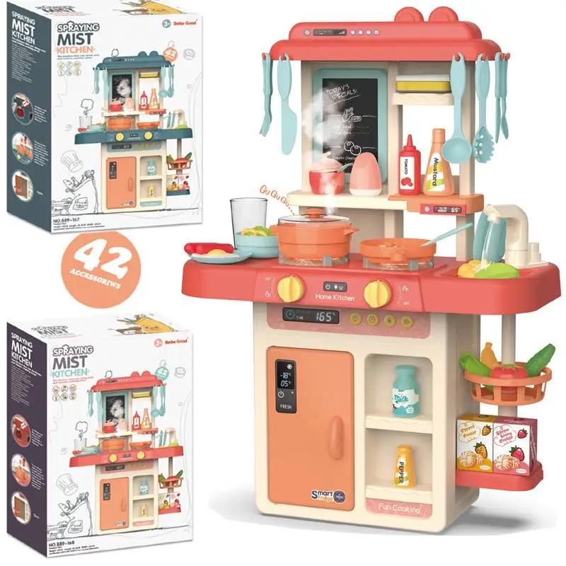 

42pcs/set Children Simulation Kitchen Toys Set 63cm Kids Play House Water Spray Cooking Tableware Toys With Music Light