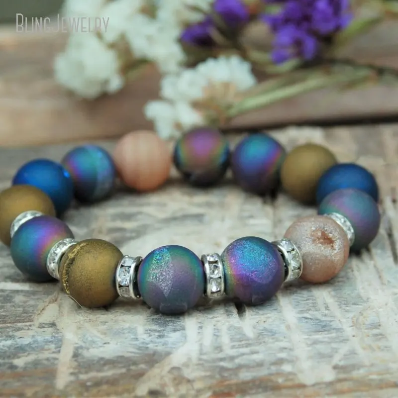 10 шт. Радужный Мистик Друза Агат бисерный браслет для женщин лечебный Кристалл