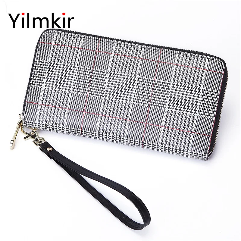 

Long Plaid Leather Luxury Zipper Women Casual Travel Card Holder Coin Purse Multifunctional Portable Elegant Simple Lady Wallet