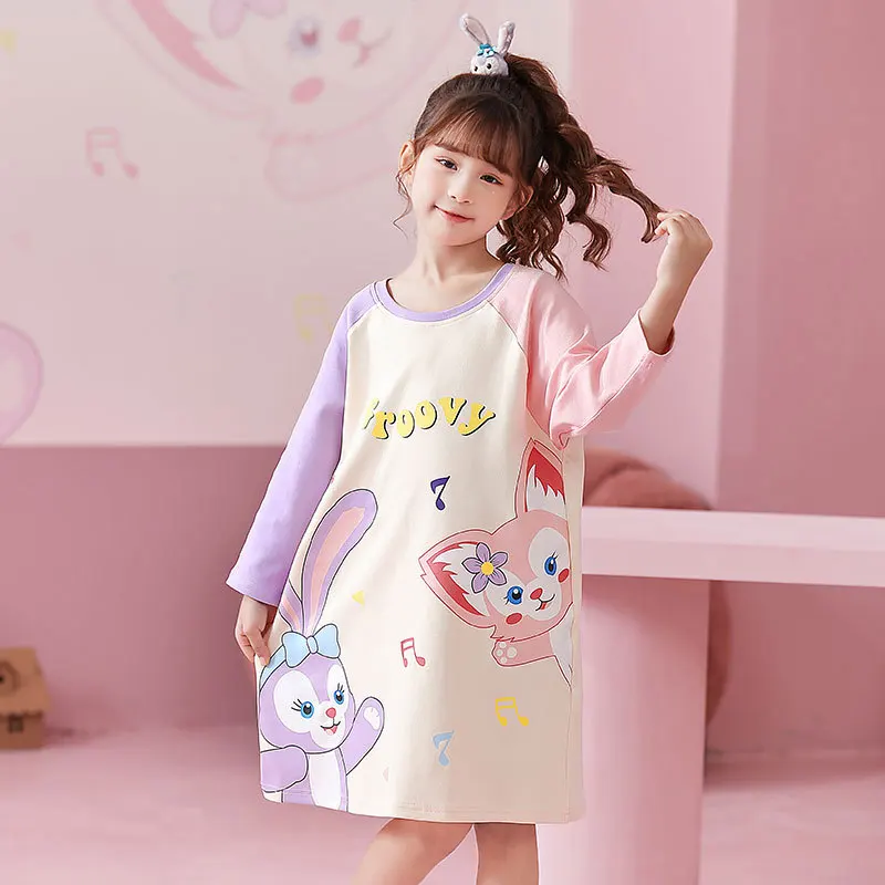 

Disney Stella Lou LinaBell Cotton Children's Pajamas Long-sleeved Sleeping Skirt Girls Thin Section Baby Princess Home Clothes