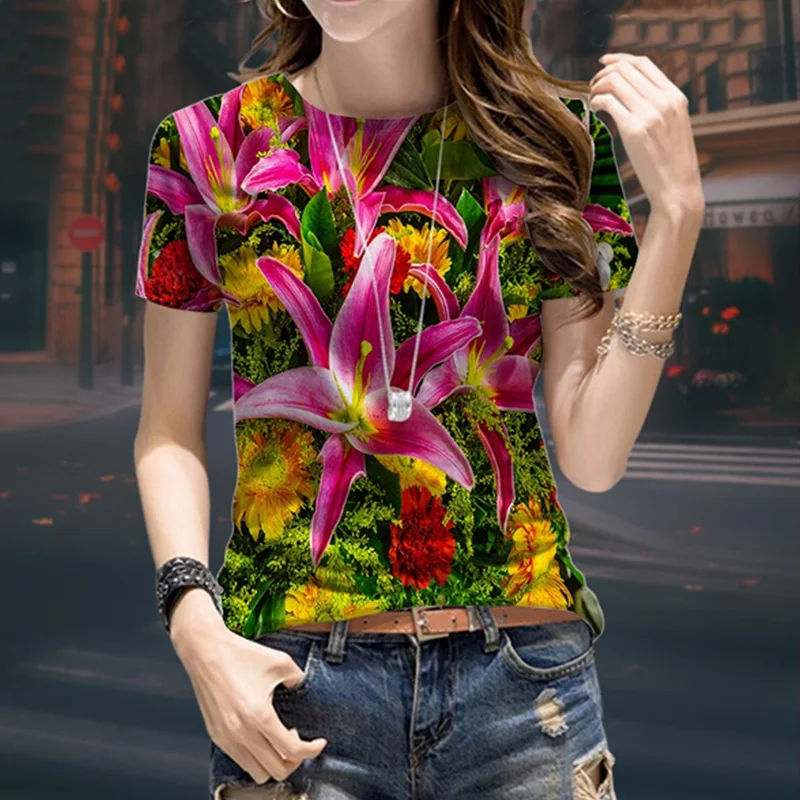 Summer Trend Male/Female Essentials T-shirts With Short Sleeves Very Pretty Blouse Morning Glory 3d Print Tee Shirt Men Clothes