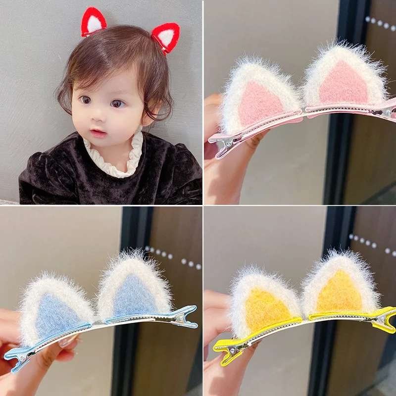 

1 Pair New Children's Cat Ears Shape Hairpin Pink Super Cute Kids Headwear Little Girl Duckbill Hairpin Girls Hair Accessoires