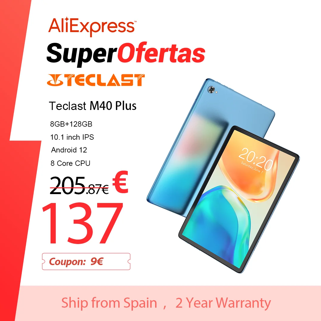 Teclast-планшет M40 Plus экран 10 1 дюйма Android 12 8 Гб LPDDR4X 128 ПЗУ 1920x1200 FHD - Цена: 14255.35