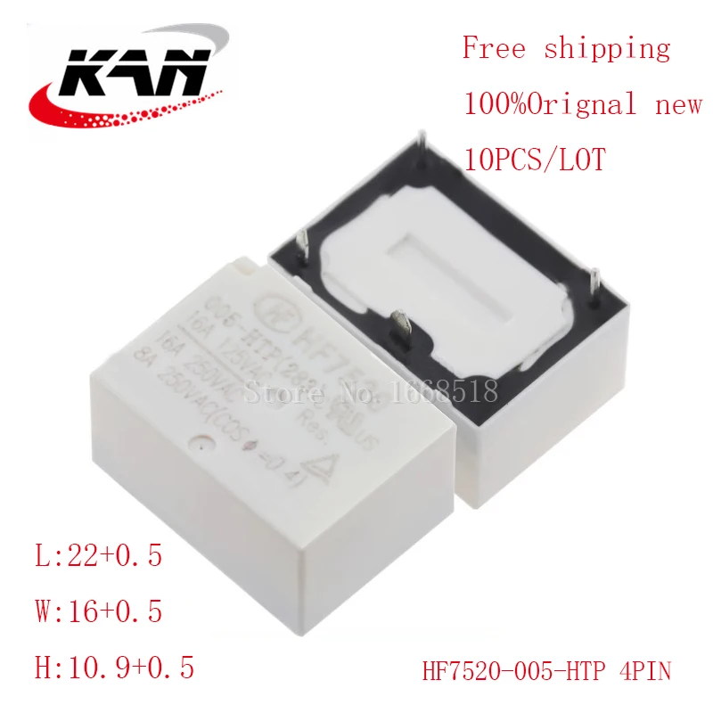 Бесплатная доставка, 10 шт., реле мощности, Φ HTP 5VDC 16A 250VAC 4PIN, оригинальный новый