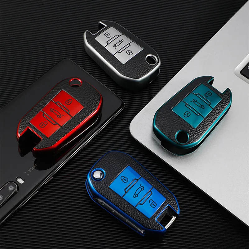 TPU Plating Skin Car Key Cover Case Shell For Peugeot 208 2008 308 3008 408 508 107 301 Citroen C4 CACTUS C5 DS4 DS5 Holder Fob