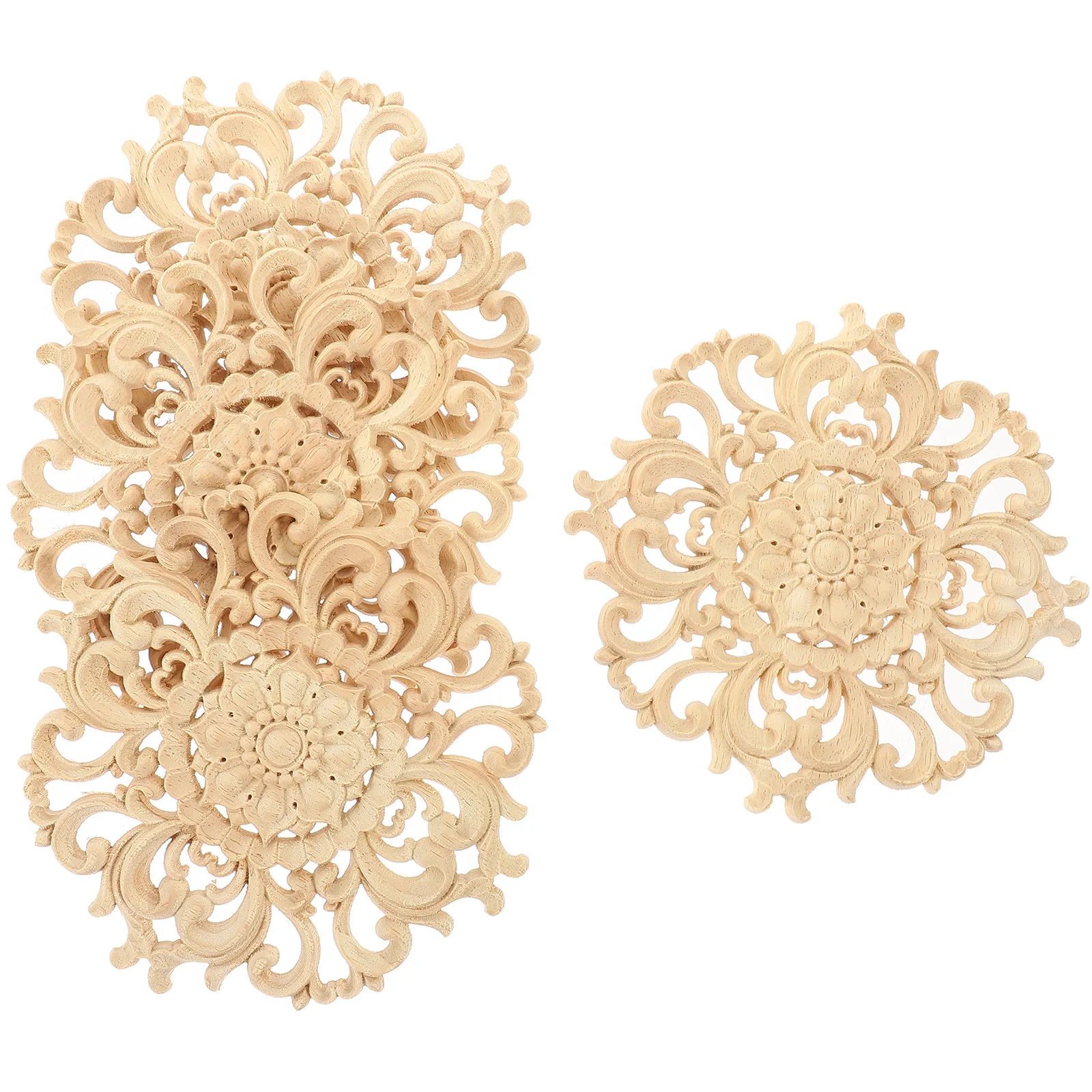 

4 Pcs Decor Wooden Applique Carving Decal Petals Appliques Furniture Carved Onlay