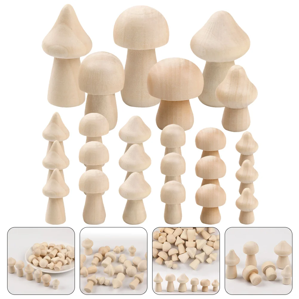 

60 Pcs Wooden Mushroom Ornaments DIY Crafts Kids Unpainted Simulated Toy Graffiti Unfinished