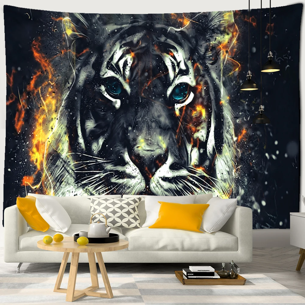 

Tiger Oil Painting Animal Art Wall Hanging Boho Decor Witchcraft Home Decor Background Beach Towel