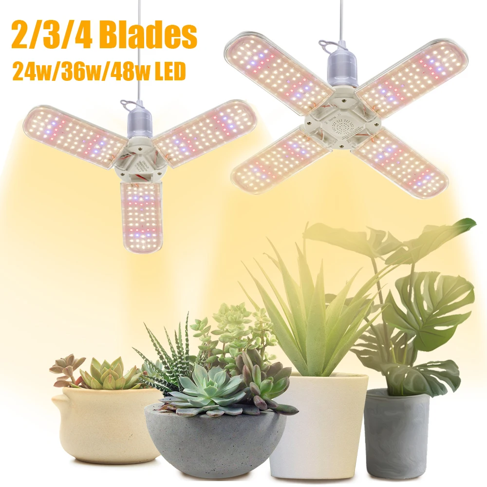 24/36/48w Led Full Spectrum E27 Four Leaves Clip Phyto Lamp For Indoor Plants Flowers Seedlings