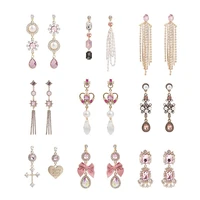 new fashion luxury pink shiny rhinestone long bowknot tassel drop earrings korean baroque style women pendientes jewelry