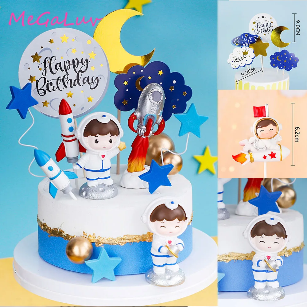 

Baby Shower Party Starry Sky Outer Space Theme Astronaut Rocket Plane Cake Decoration DIY Cartoon Baking Tools Children Birthday