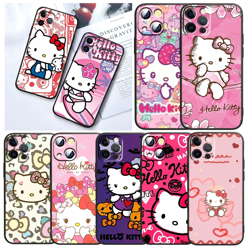 

Sanrio Hello Kitty Cute Phone Case For Apple iPhone 14 13 12 11 SE XS XR X 7 8 6 Mini Plus Pro MAX 2020 Black Soft Cover