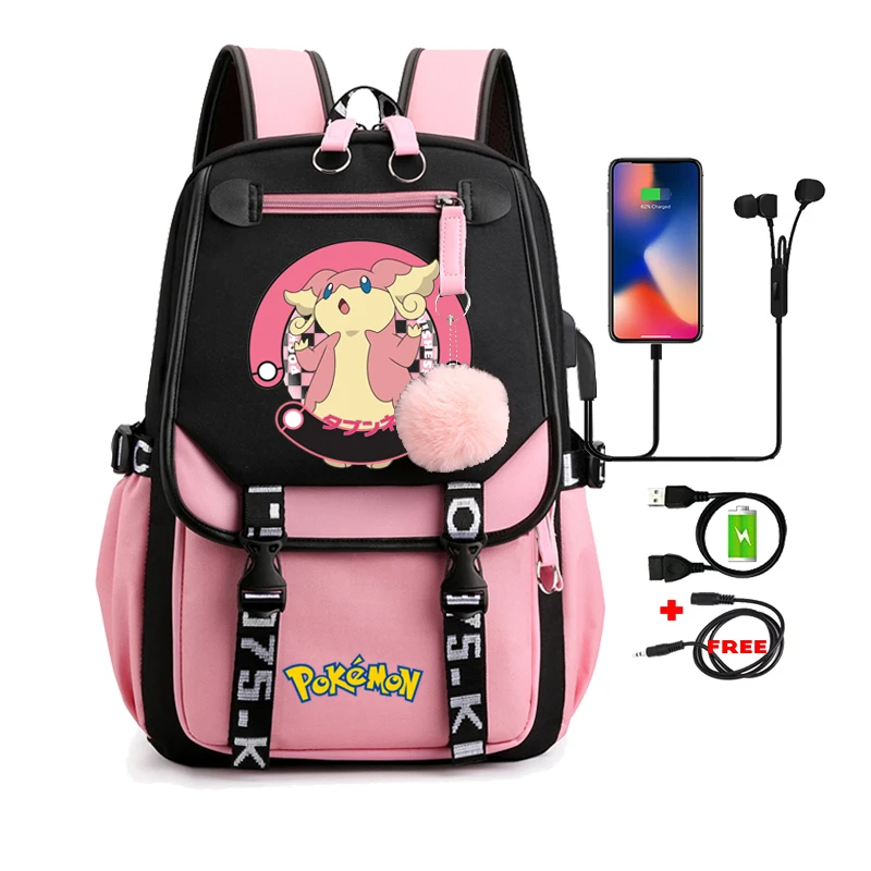 

Pokemon Backpacks for Teenager Canvas Laptop Back Pack Girl Rucksack Pikachu Mewtwo Rayquaza Backpack Women Anime School Bag