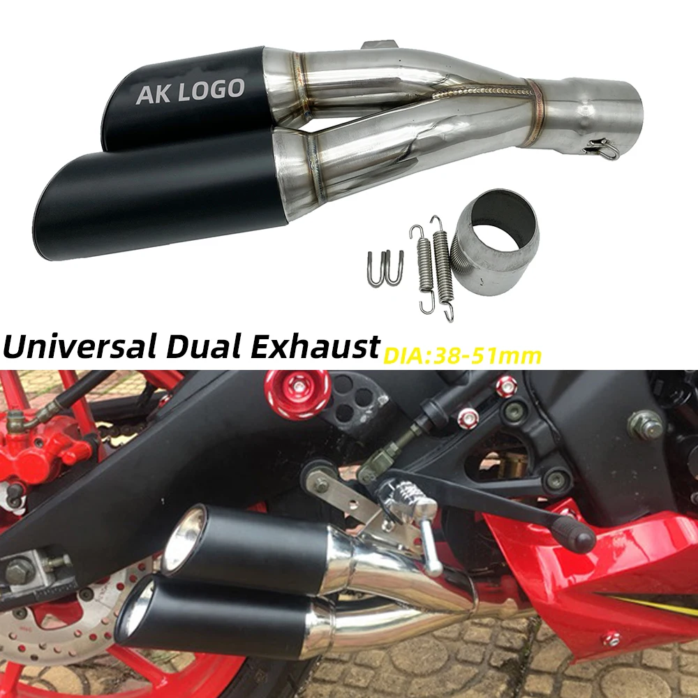 Silenciador Universal para motocicleta, tubo de Escape doble de 51mm con Db Killer para TRK502, Z900, R6, R3, MT07, CBR650, S1000RR, Z1000