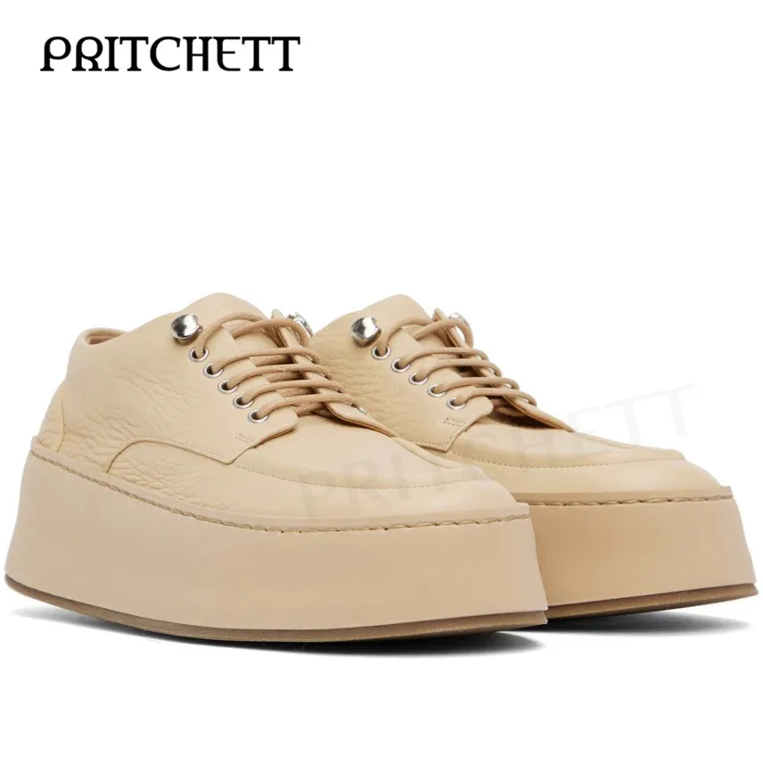 Классические Кожаные Туфли Camel на шнуровке с круглым носком и увеличенной