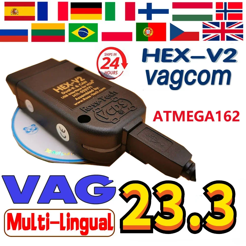 2023 VCDScan HEX V2 VAGCOM 23 3 Φ 22 10 интерфейс для VW AUDI Skoda Seat Vag 22.3.1 Многоязычная Автомобильная