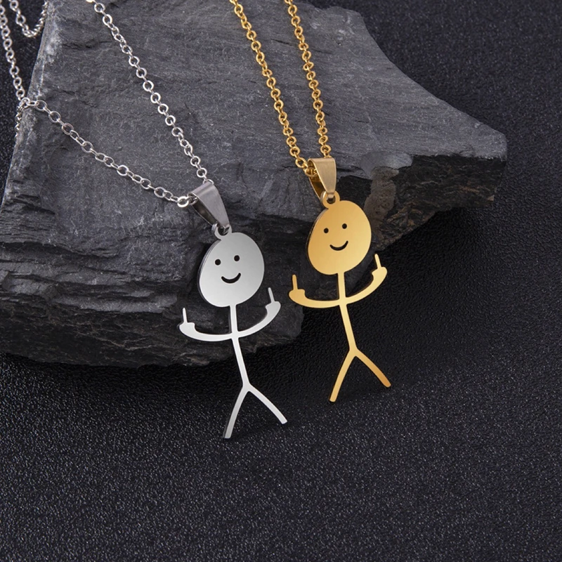 

Hip Hop Fxck You Necklace for Man Woman Stainless Steel Funny Middle Finger Stickman Pendant Party Gift Jewelry Accessories