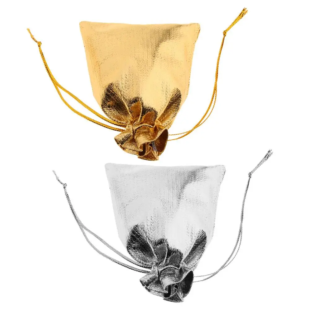 

50 Piece/Lot Gold Silver Shiny Organza Bags Wedding Christmas Drawstring Simple Pouch Gift Bag 7 x 9cm