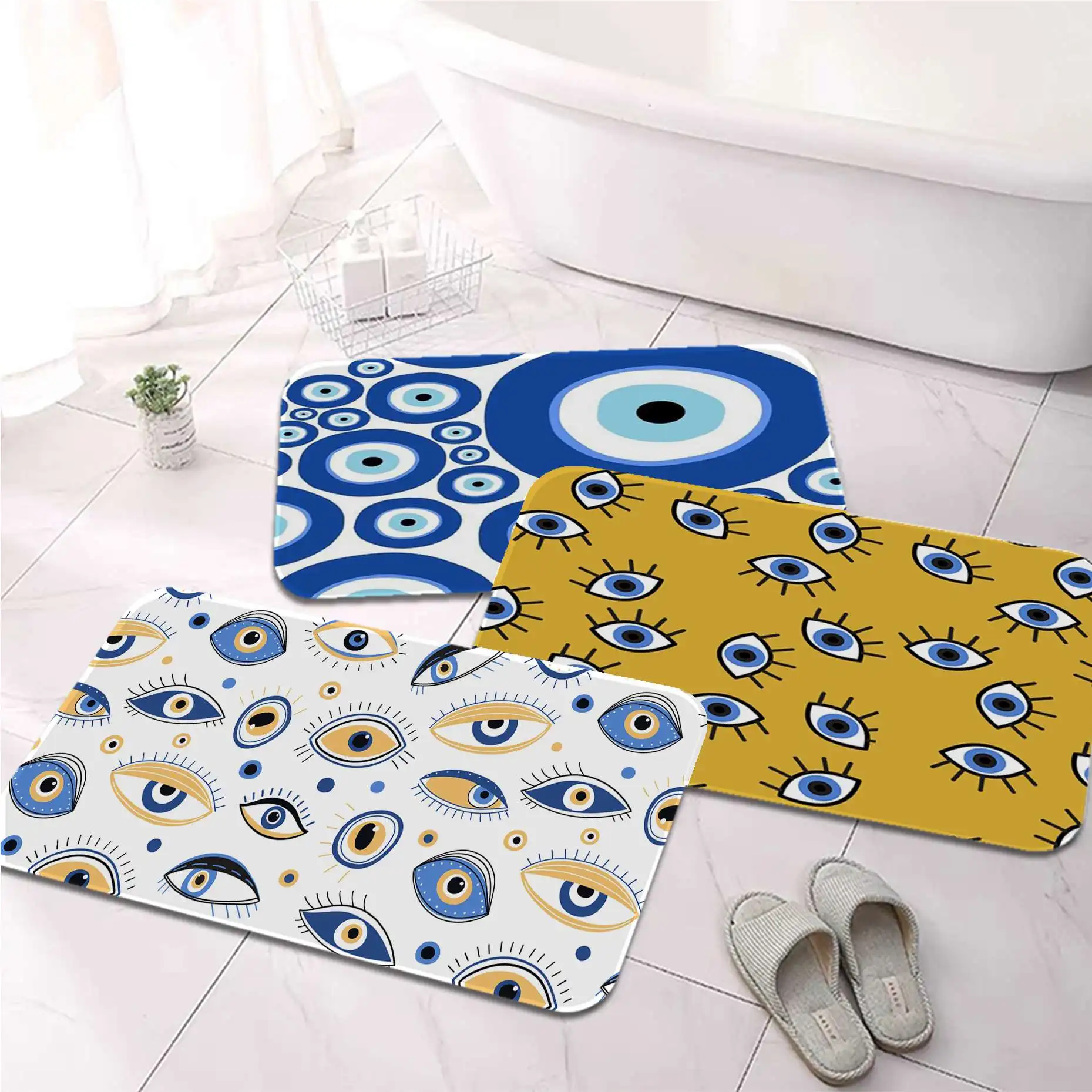 

Evil Eyes Printed Flannel Floor Mat Bathroom Decor Carpet Non-Slip For Living Room Kitchen Welcome Doormat
