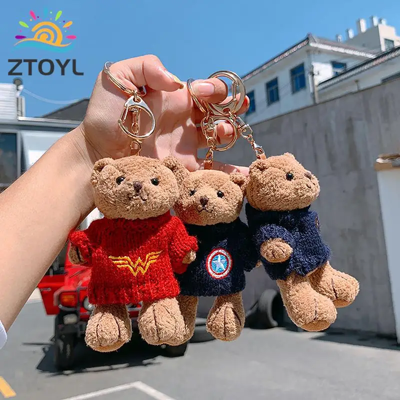 

13CM Cartoon Bear Plush Doll Keychain Cute Stuffed Bear Keyring Bag Pendant Bags Accessories For Boys Girls Gift