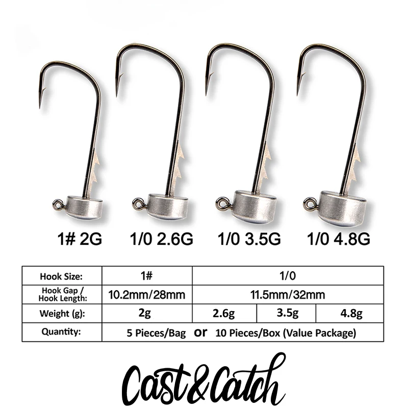 Фото Cast&Catch 10 шт. 1/0 Double Barb Ned Jig Worm приманки окунь пресноводные рыболовные снасти 2,7 г 3,5 г 4,8 г рыболовные снасти №2