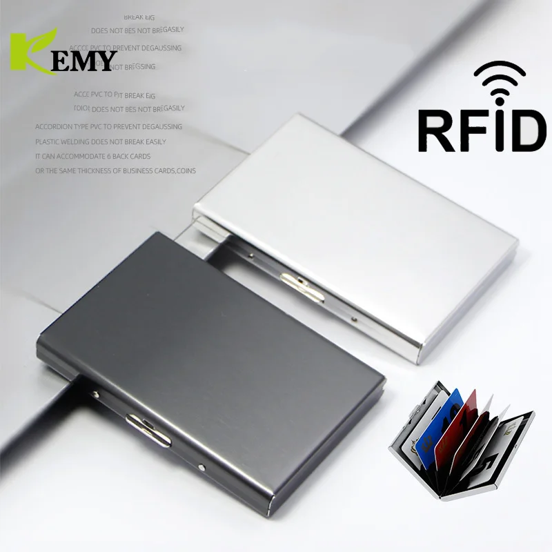 

Fashion Aluminum Antimagnetic Card Holder Women Men Metal Cowhide Rfid Credit Card Business Card Holders Organizer Purse Wallet